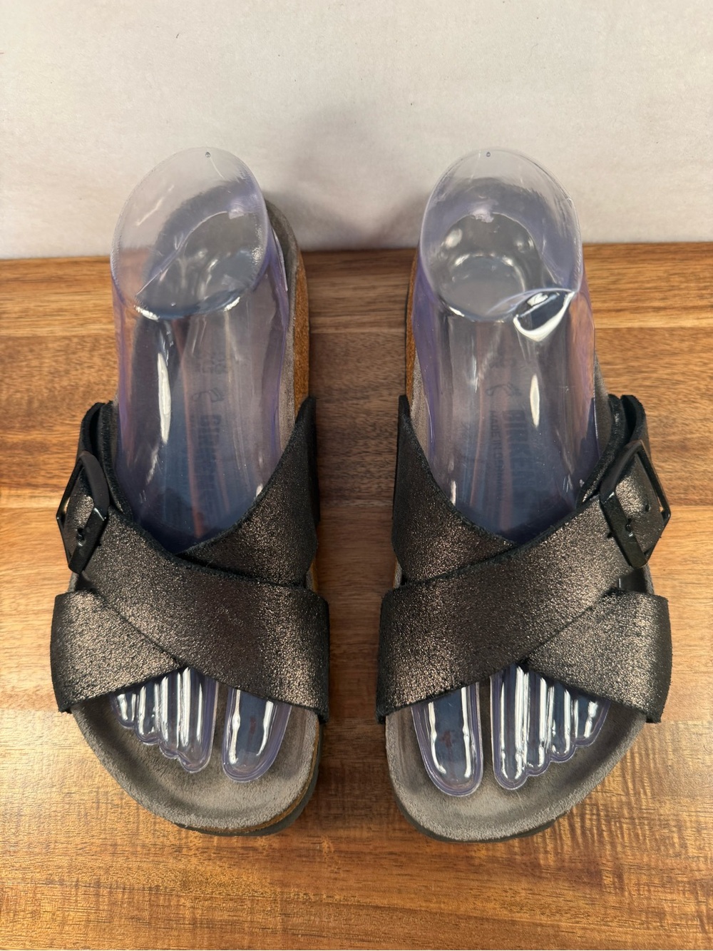 Birkenstock Siena Crisscross Suede Strap Sandals Metallic Black Size 38